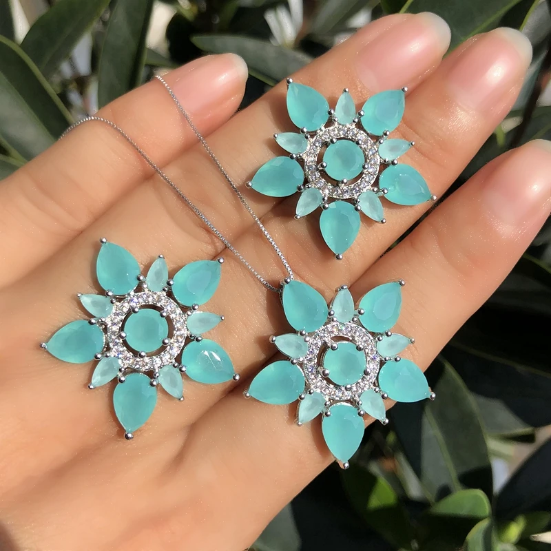 Роскошный комплект ювелирных изделий с большим цветком серьги гвоздики