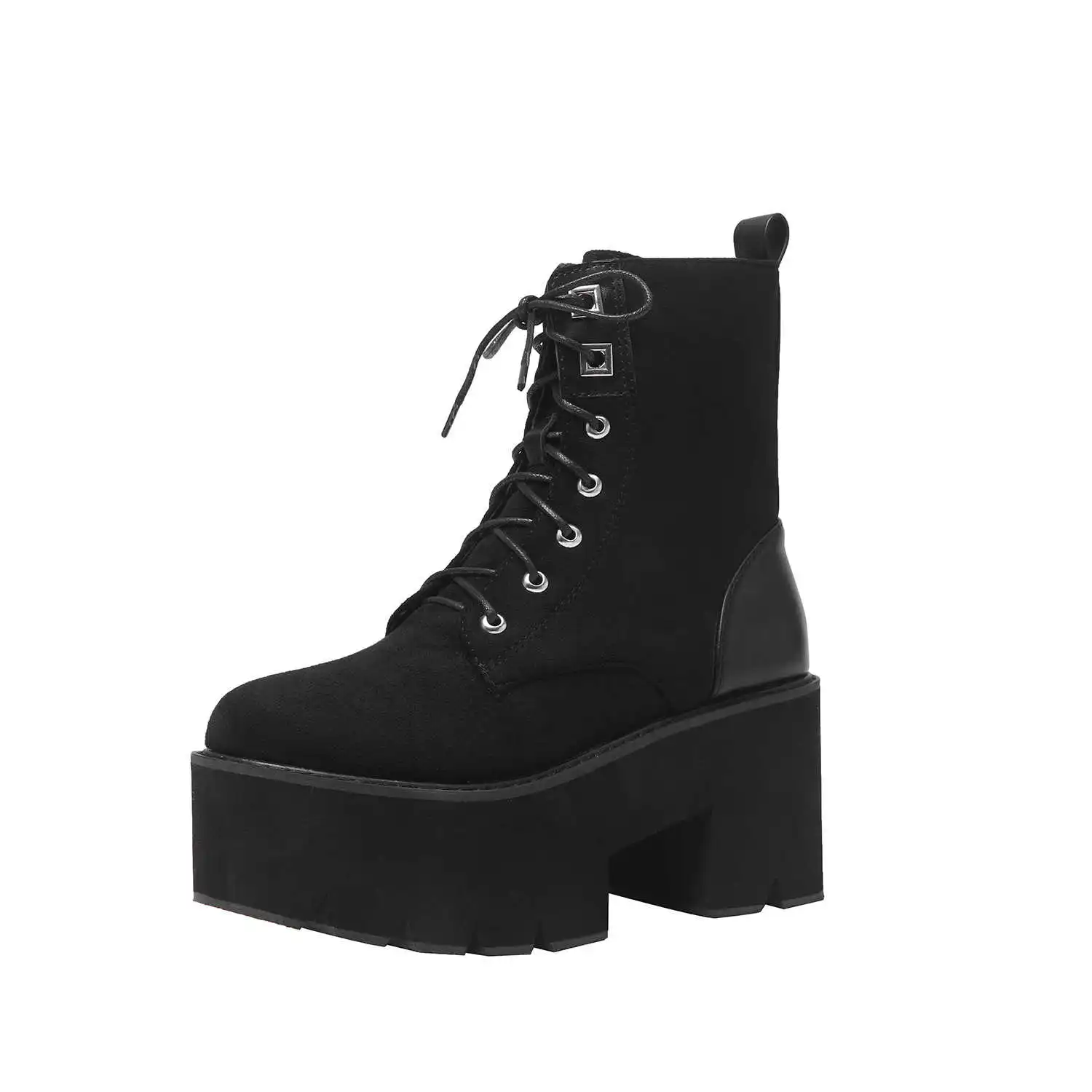 

Thick bottom thick heel lace up plush suede punk Martin boots