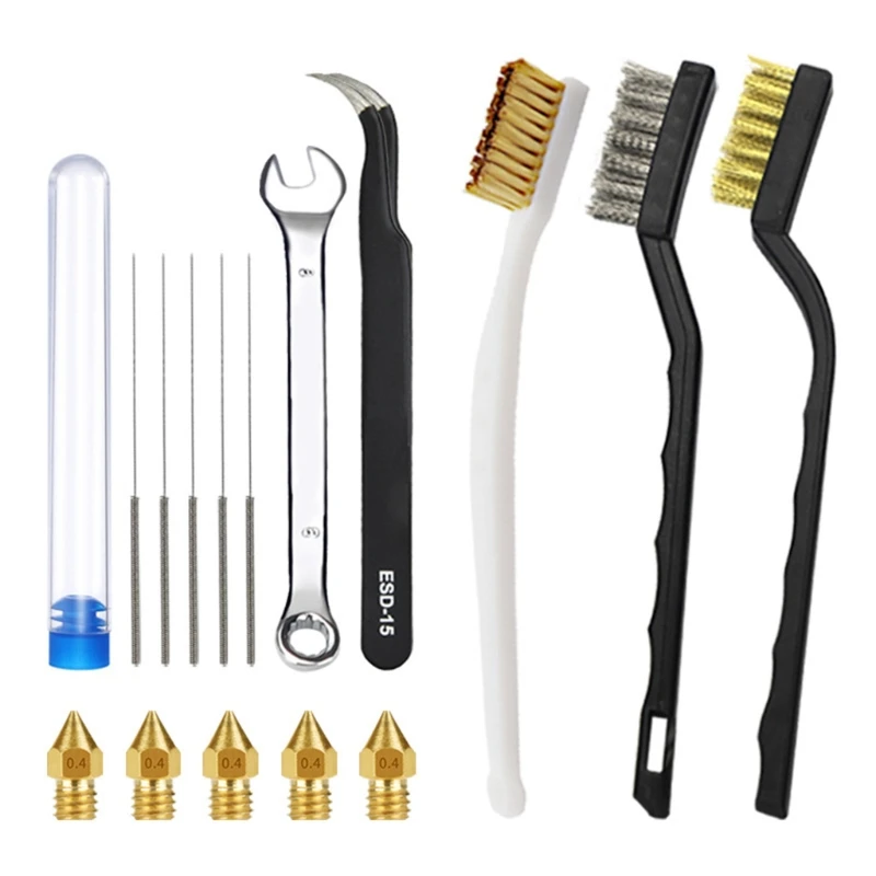 

3D Printer Nozzles Cleaner Kit MK8 Nozzles 0.4 Needles Tweezers Compatible with Makerbot Creality CR-10 Ender 3 5