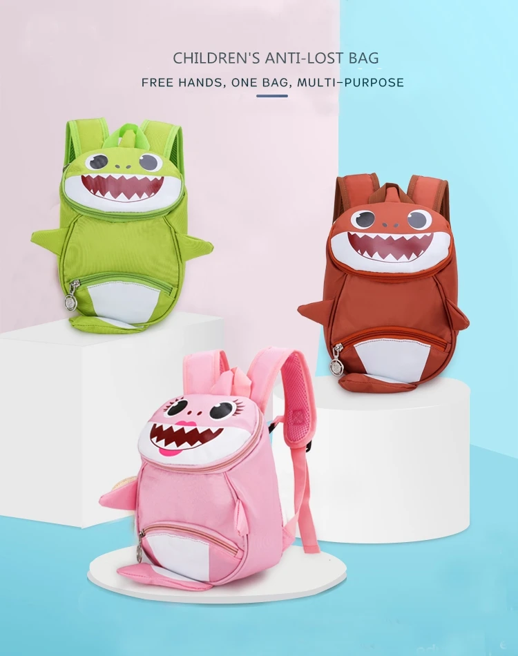 Backpack New Cartoon Shark Baby Anti-lost Children Bag Cute Nylon Shoulder Bag Primary School Kindergarten Bag Bookbag