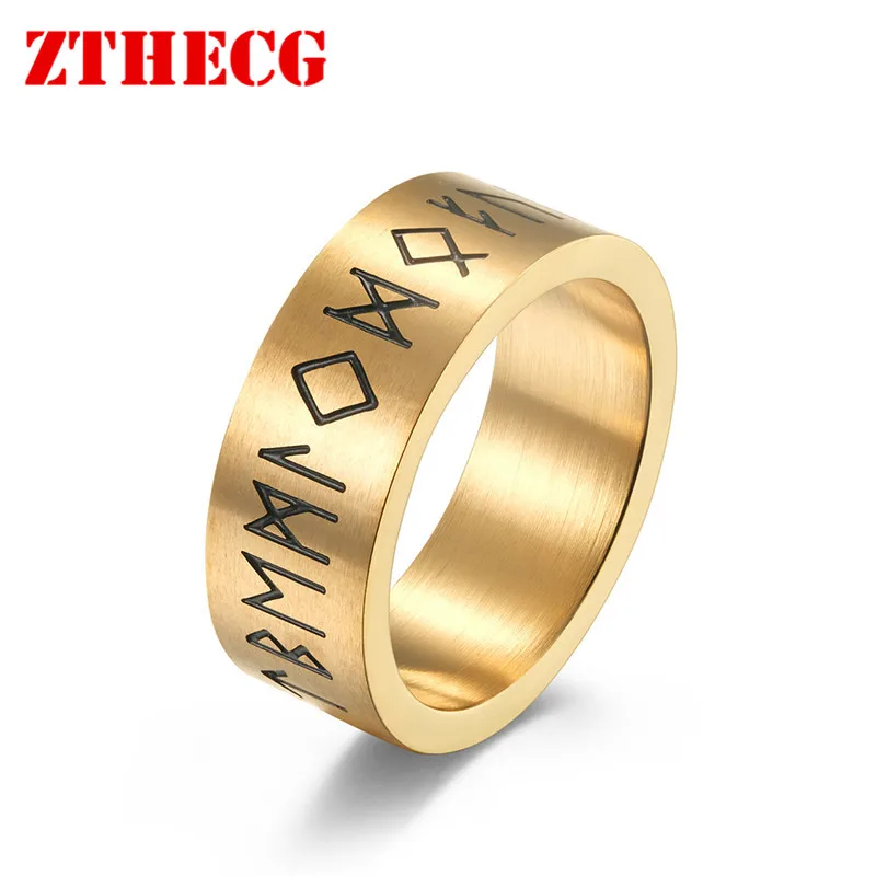 

New Men's Ring 316 Stainless Steel Corrosion Text Vintage Letter Rune Words Odin Norse Viking Amulet Fashion Rings Jewelry