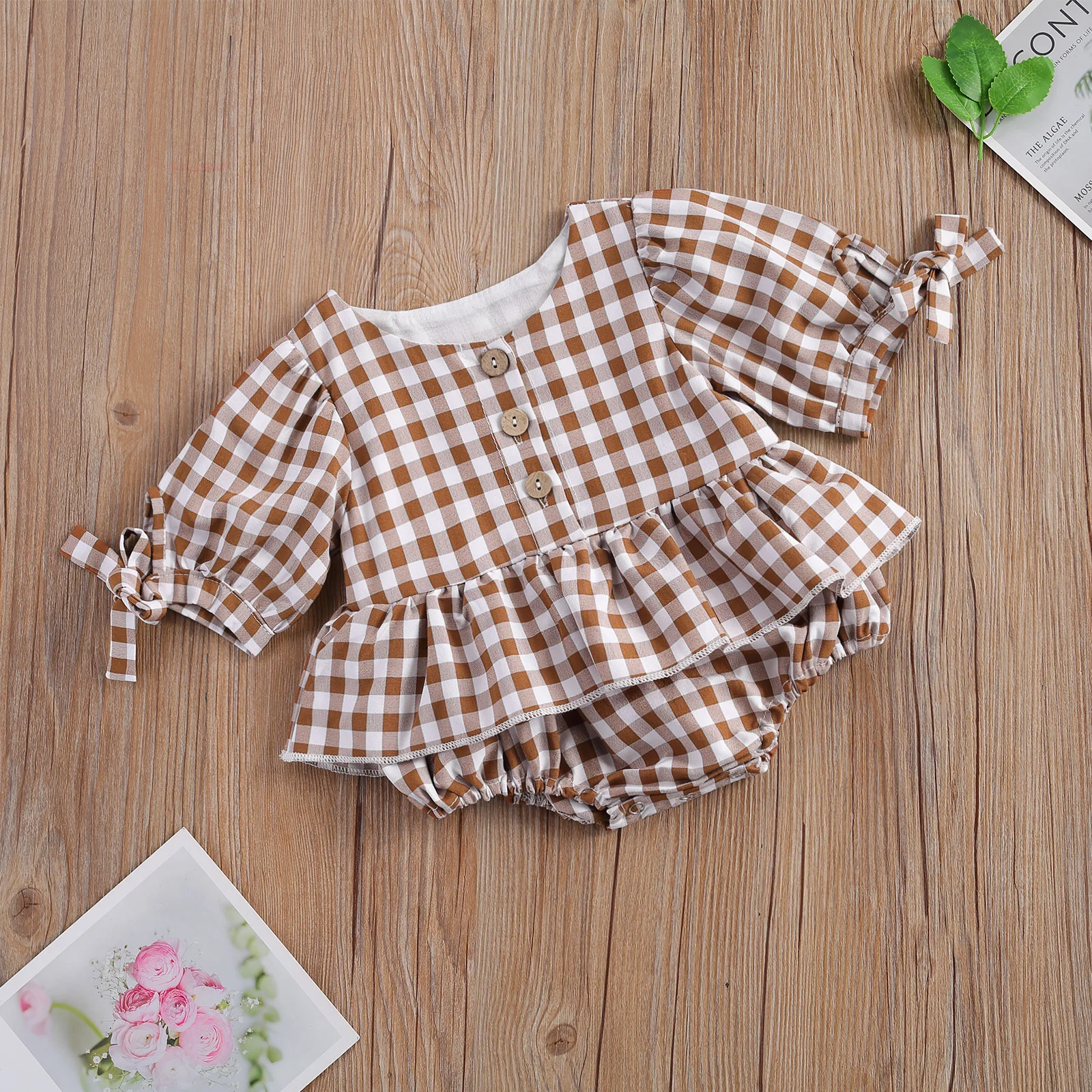 

Emmababy Chocolate Stripe Printed Pattern Round Collar 0-24 Months Baby Girls Clothes Casual Long Sleeve Spring Autumn Romper