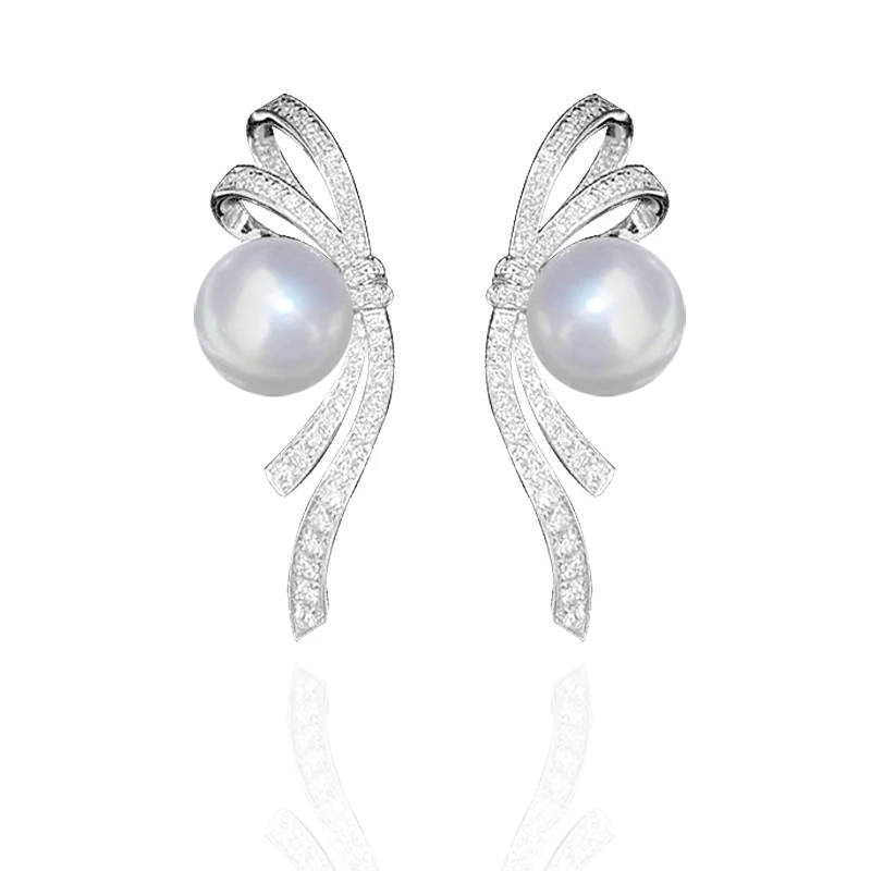 

MeiBaPJ New Fashion 925 Genuine Silver Natural Freshwater Pearl Bowknot Stud Earrings Fine Wedding Jewelry for Women