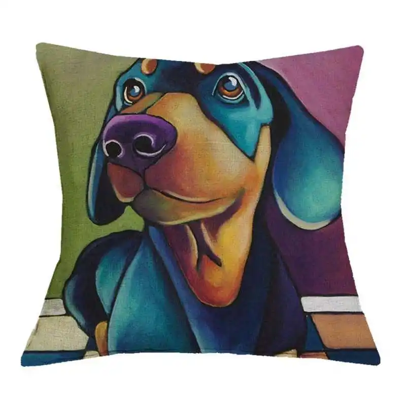 Cute Pet Dog Schnauzer Dachshund Cushion Cover Cotton Linen Colorful Oil Printed Throw Pillow Case 45*45 CM For Home Sofa Decor | Дом и сад