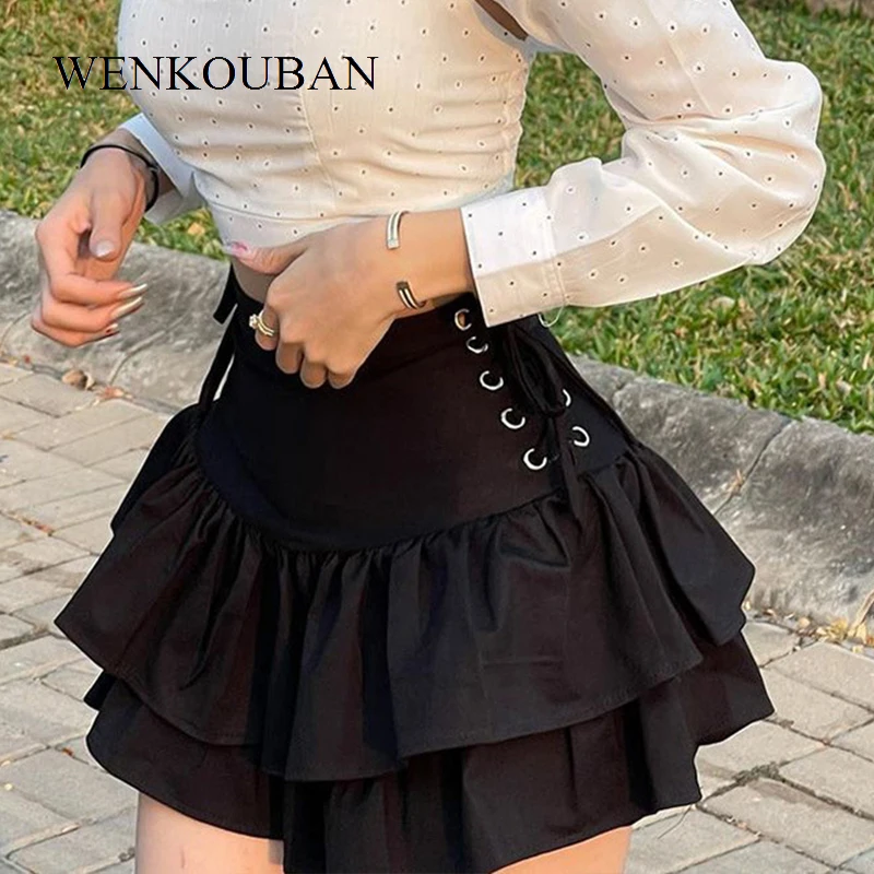 

Summer Skirt Women Mini Skirt Ladies Y2K High Waist Black Short Skirt Dark Gothic Punk Club Wear Aesthetic School Jupe Femme