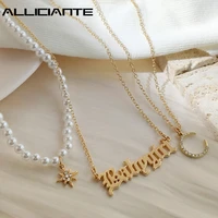 fashion golden color letter crystal star moon pearl beaded necklace for women boho multilayer necklaces party jewelry new trend