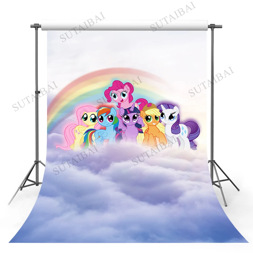 

My Little Unicorn Backdrop Girls Birthday Baby Shower Background Pink Polyester Vinyl Banner Decoration Props