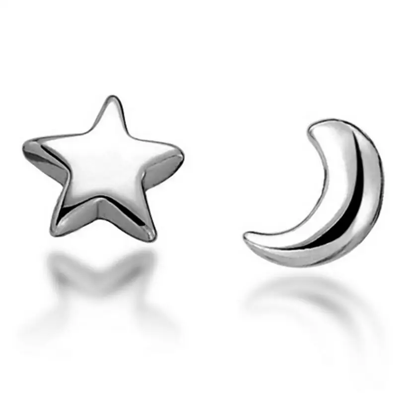 

GOLDRIA 925 Sterling Silver Simple Cute Asymmetrical Moon Star Small Stud Earrings Earrings For Women Jewelry S-E148
