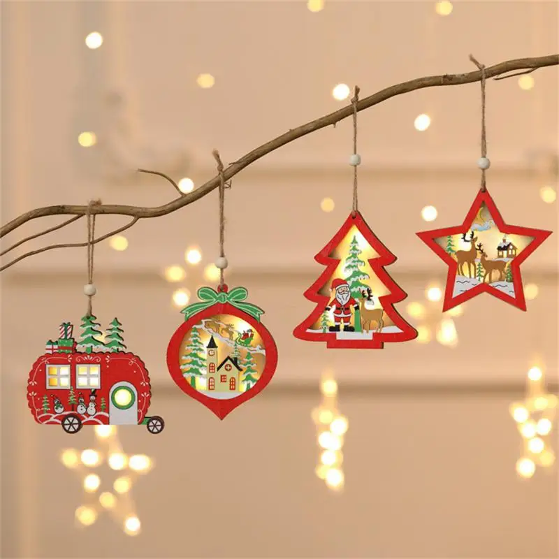 

Christmas Pendant Wooden luminous Colorful Car Xmas Tree Drop Ornaments Decorations for Home Kids Toys Gift Xmas New Year