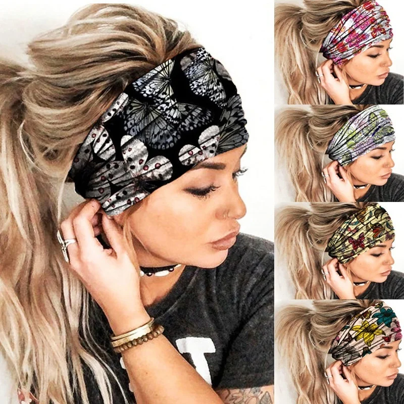 

Summer New Printed Hair Band Yoga Sweat-absorbent Stretch Cotton Beam Headband Sports Fashion Accessories