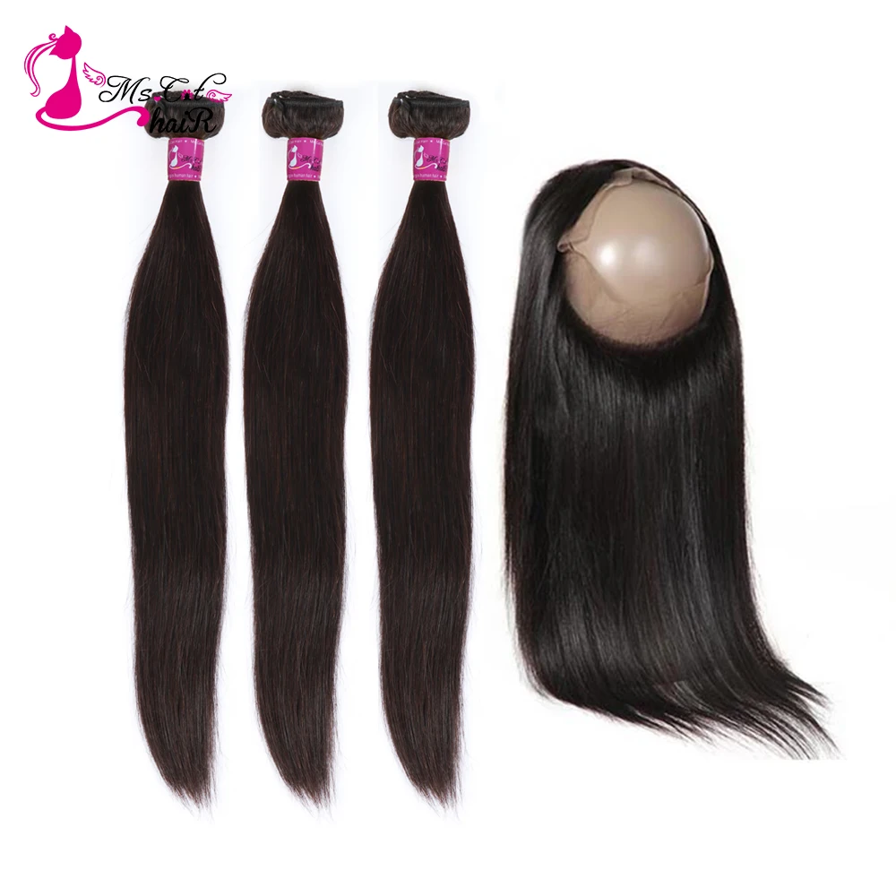 MS волосы в виде кота бразильские прямые 360 кружевное фронтальное Закрытие с