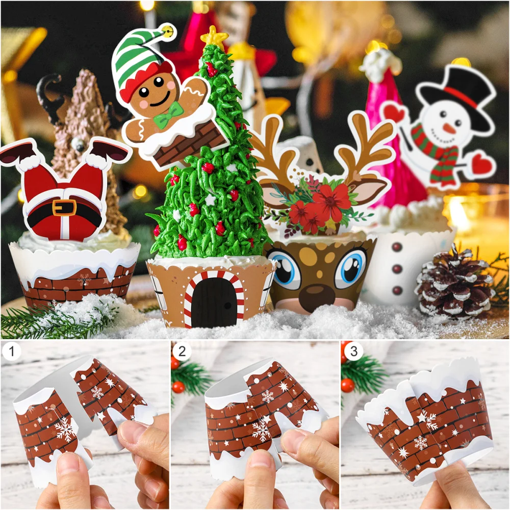 

Hemoton 36 Sets Christmas Cupcake Toppers and Wrappers Cupcake Cake Decorating Picks Home Party Decor Christmas Party Supplies