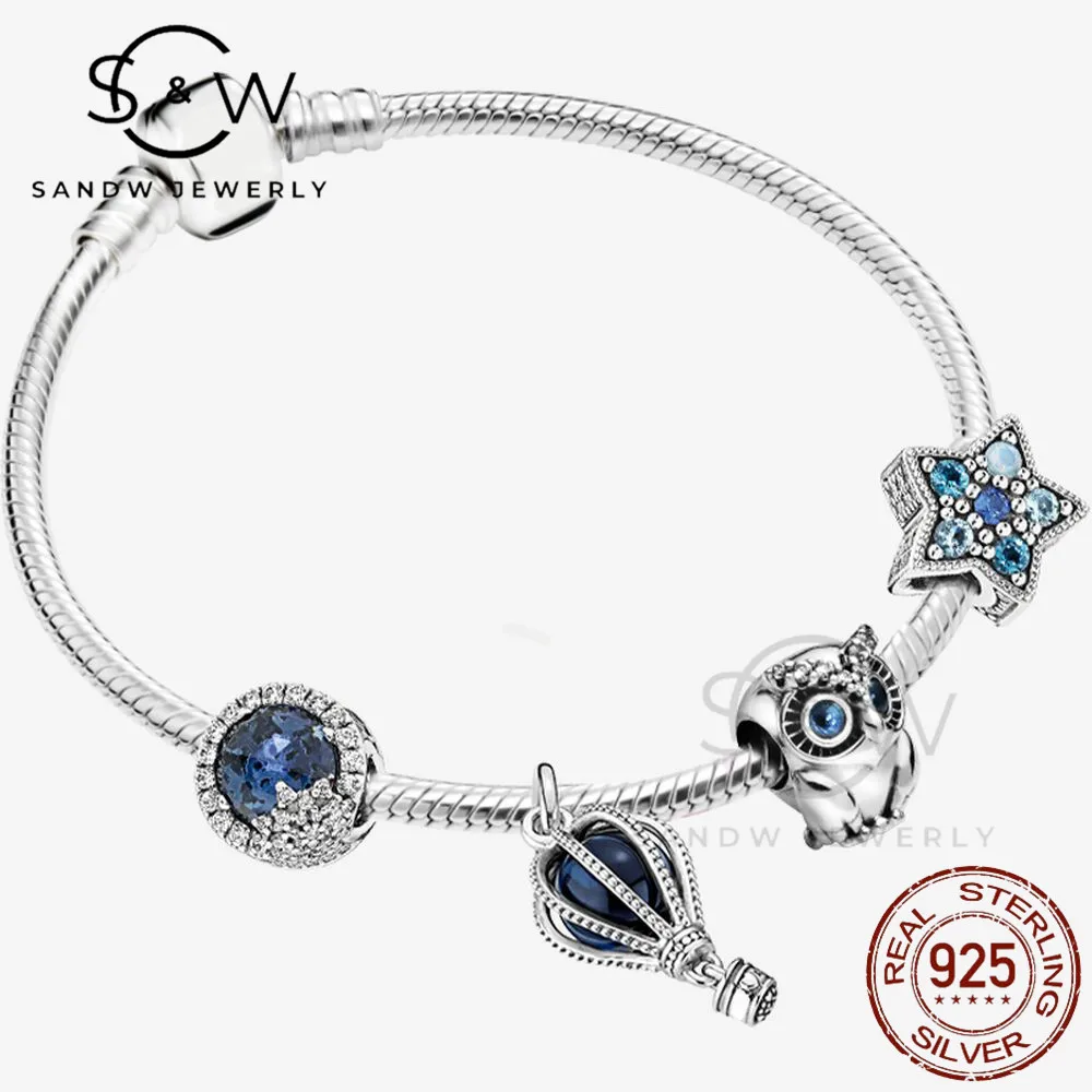 

High Quality Jewelry 925 Sterling Silver Women's Charms Bracelet Owl Hot Air Balloon Star diy Beads Fashion Gift for Girlfriend