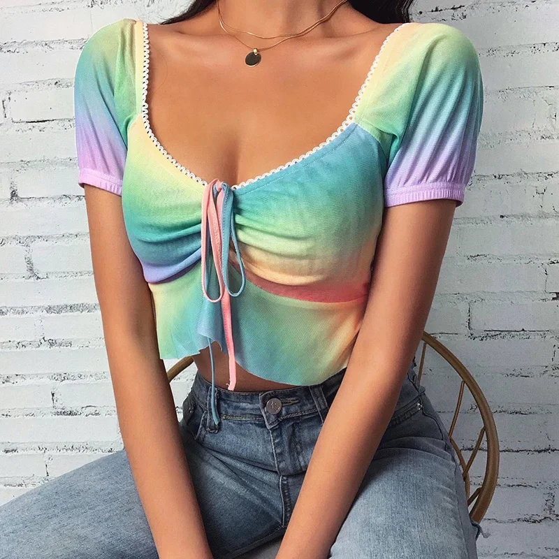 Женская Винтажная Футболка InstaHot повседневный укороченный топ с коротким рукавом
