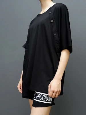 Большая Асимметричная футболка с разрезом вертикальной полоской прошитая