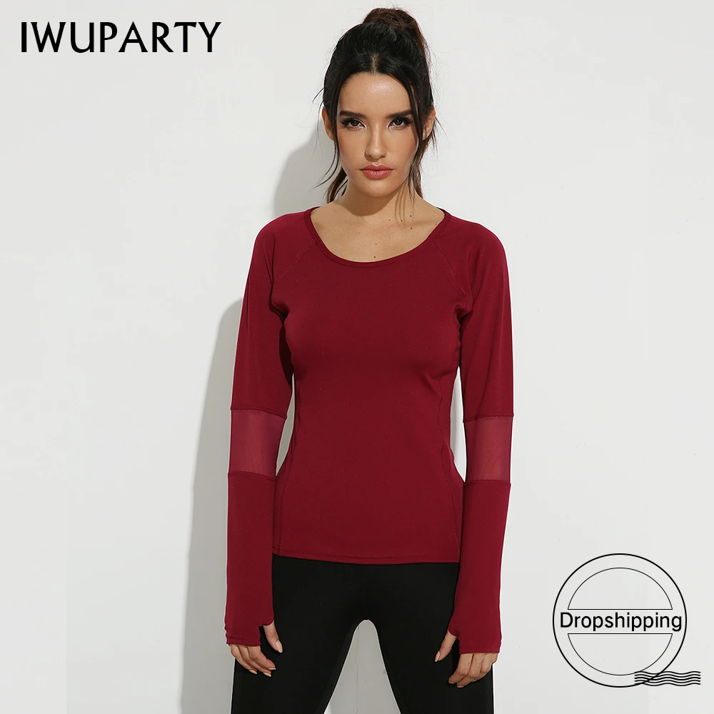 Женская футболка для фитнеса IWUPARTY спортивные футболки с длинным рукавом вырезом
