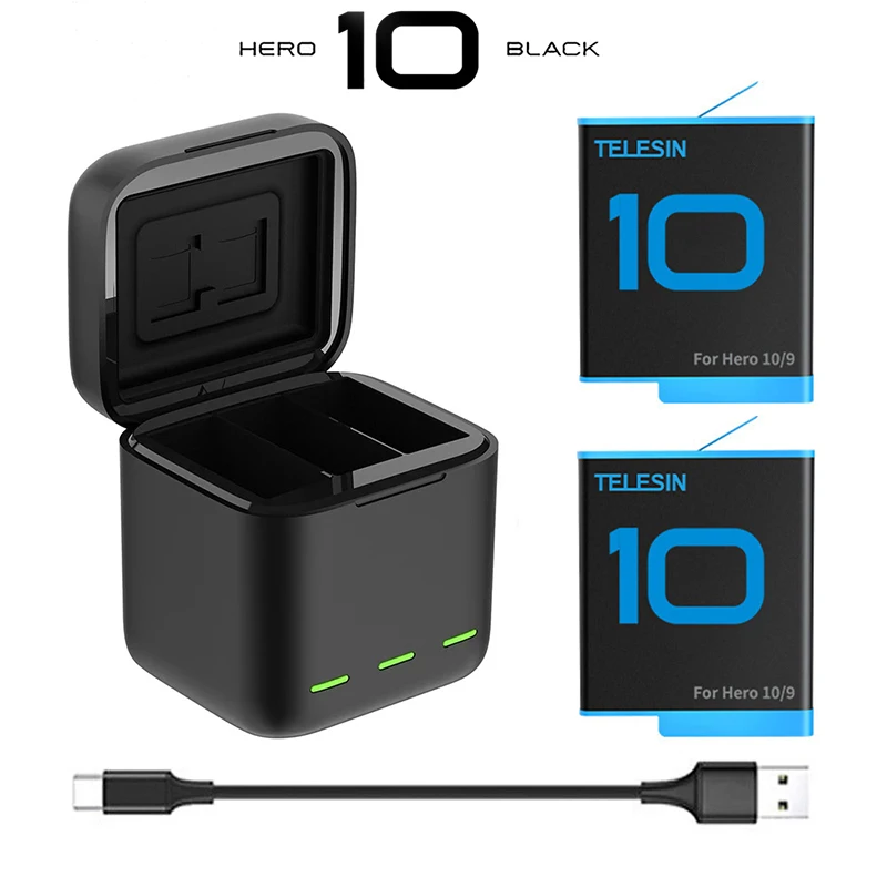 Зарядное устройство для аккумулятора GoPro Hero 10 1750 мАч с 3-мя светодиодными