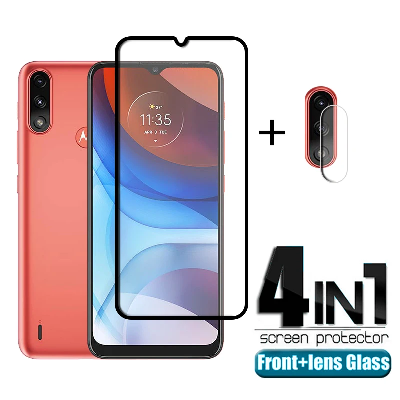 Protector de pantalla 4 en 1 para Moto, cristal templado con pegamento completo, para Moto E7-0
