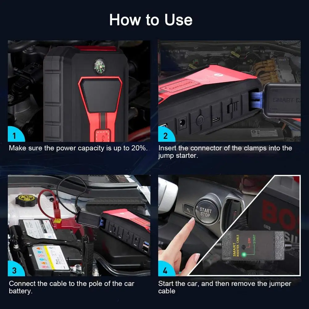 Стартер для автомобиля пусковое устройство Batery Power Bank 15000mAh 800A Jumpstarter Авто Buster
