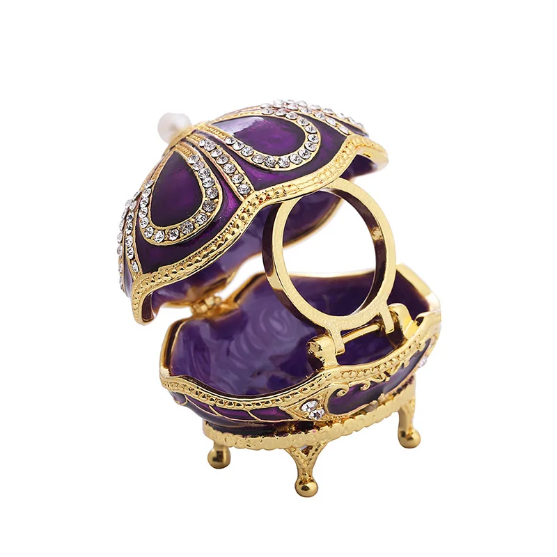 Handmade Enamel Easter Egg Jewel Case Home Furnishing Articles Clamshell Style Jewelry Storage Box