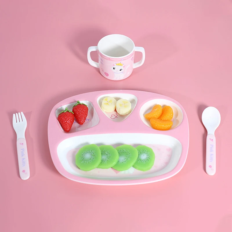 Креативная детская тарелка с рисунком кота и животного набор ложек чашка