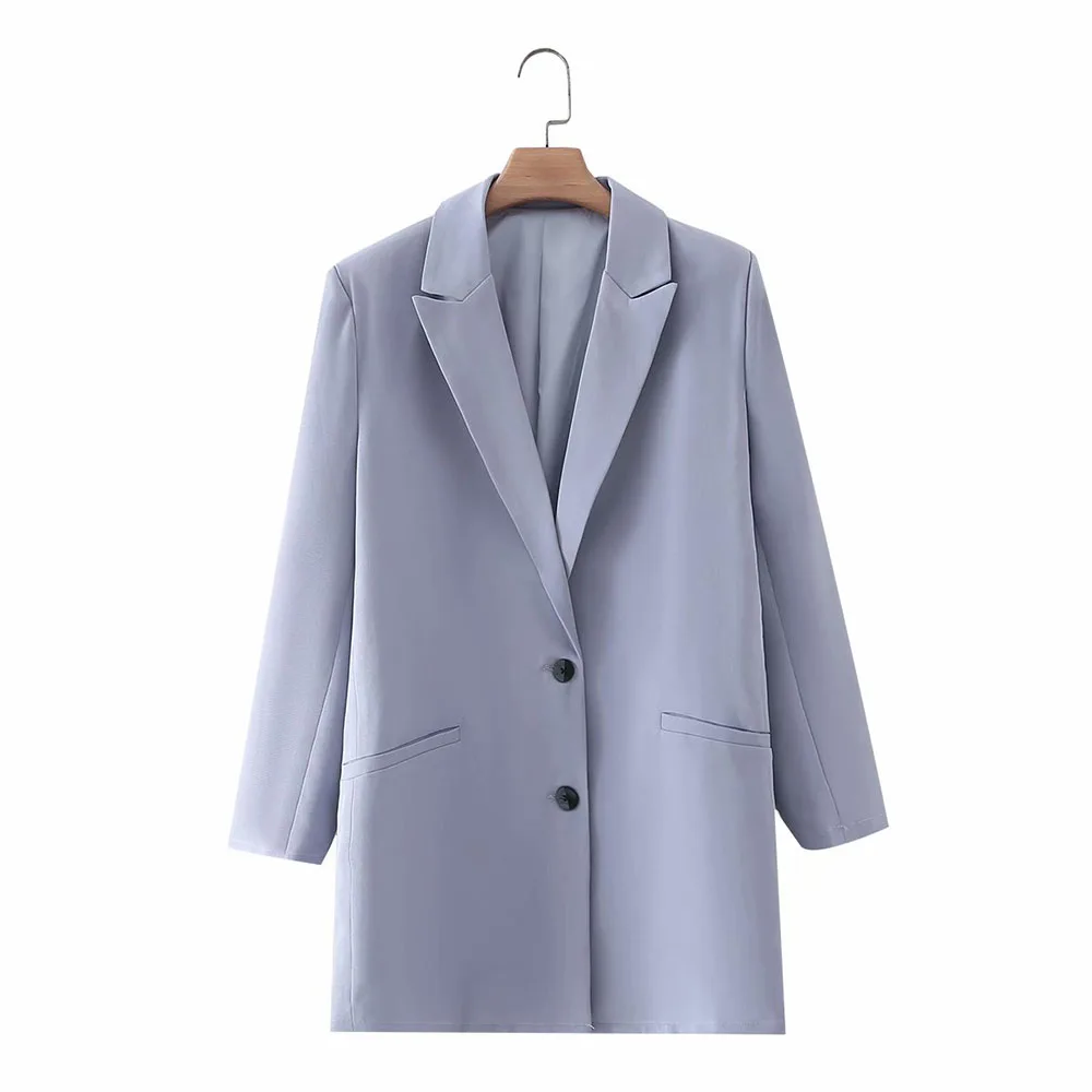 

Za Women 2021 Summer New Fashion Single Breasted Blazer Coat Vintage Long Sleeve Pockets Female Outerwear Chic