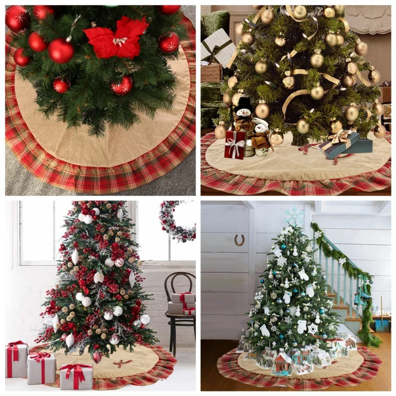 48 дюймов Большой размер Рождественская елка юбка решетки дизайн фартук