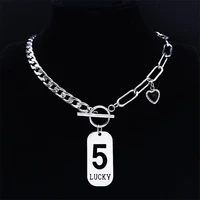 stainless steel hip hop lucky number 5 choker necklace silver color heart love necklace jewelry colgante acero inoxidable nxh328