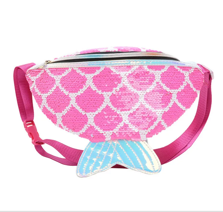 Розовый Красочные девушки Fanny Pack Русалка блесток женщин банан чехол на пояс Сумка симфония кошелек PU через плечо сумка - Цвет: Розовый
