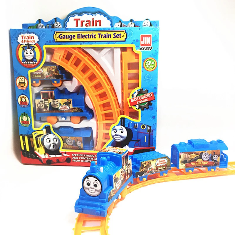 

DIY Thomas electric train with two carriages children's track electric assembled toy model puzzle game Christmas gift