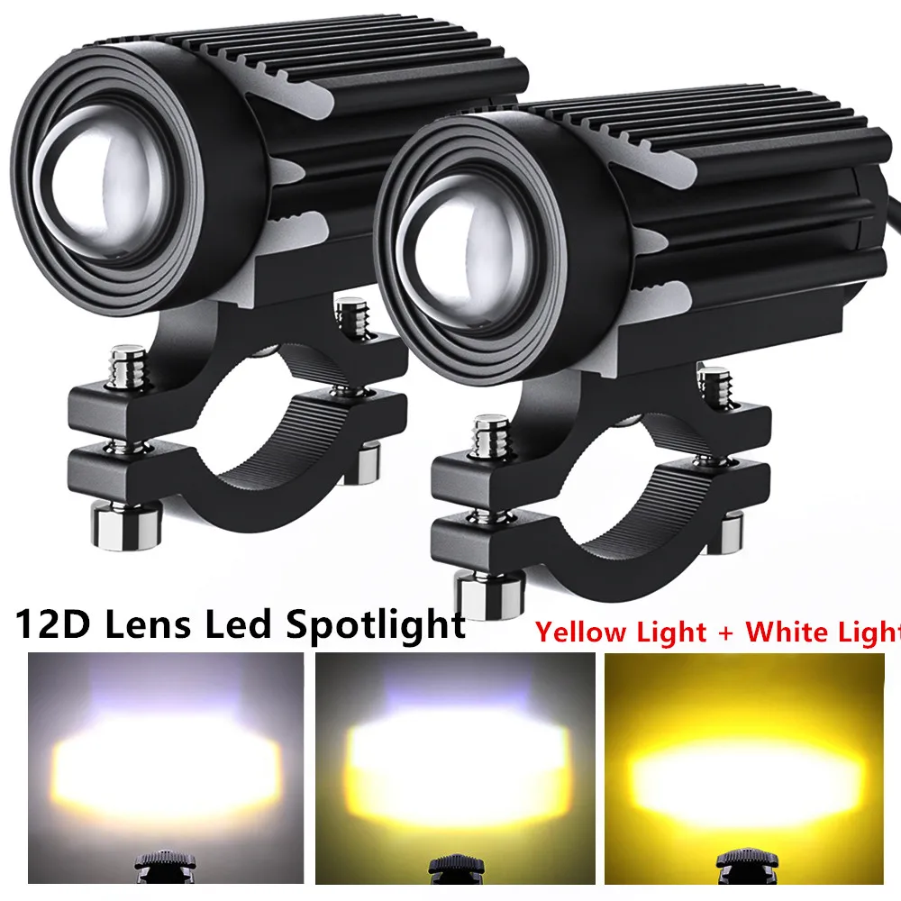 Универсальные светодиодные передние фары для мотоцикла 2 шт. 60 Вт 12D линзы