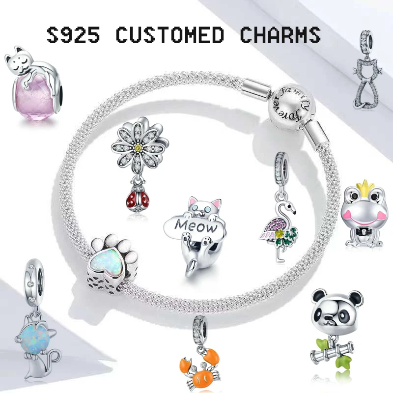 

Holyfay Customed S925 Real Sterling Silver Cat Charms Balloon Dog Beads Fit Brand Original Bracelets Bangles Women DIY Jewelry