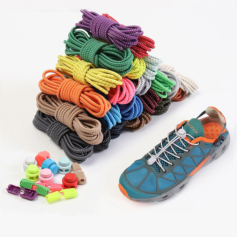 No Tie Shoelaces 1 Second Fast Round Plastic Lock Elastic Shoe Laces Suitable For All Sports Shoes Accessories Lazy Lace