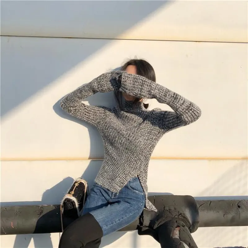 Винтажные Серые вязаные свитера 2022 модная осенне-зимняя одежда Женская