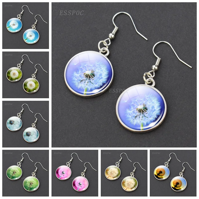 Висячие серьги в виде одуванчика кабошон из стекла для фото модные женщин