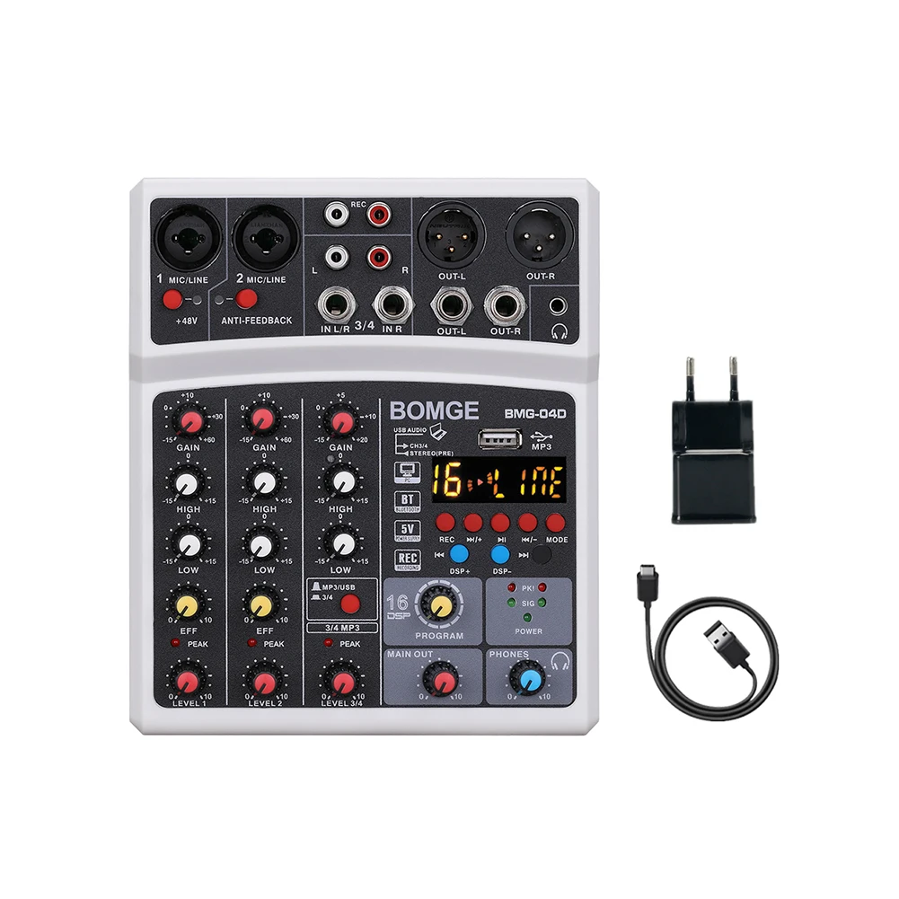 

Консоль DJ с эффектами фантомного питания, USB, 4-канальный звуковой миксер, Bluetooth-совместимая звуковая карта с USB-записью и 16 эффектами DSP