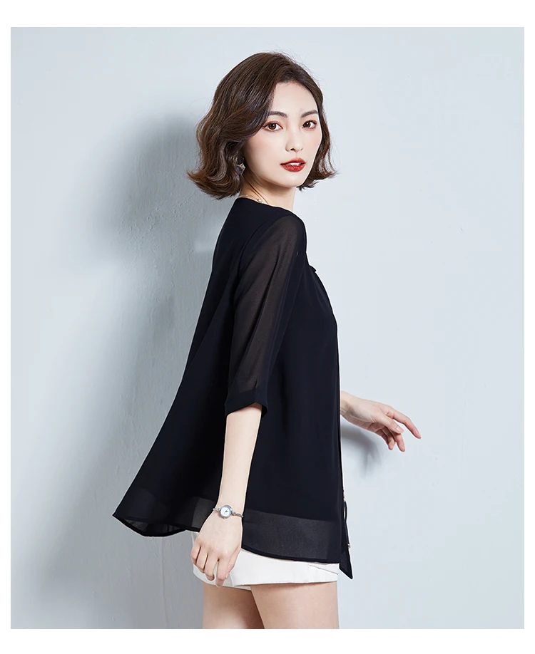 

New Short-sleeved Blouse V-neck Korean Bow Chiffon Leisure Tops Comfortable Fashion Blouses Summer Houthion