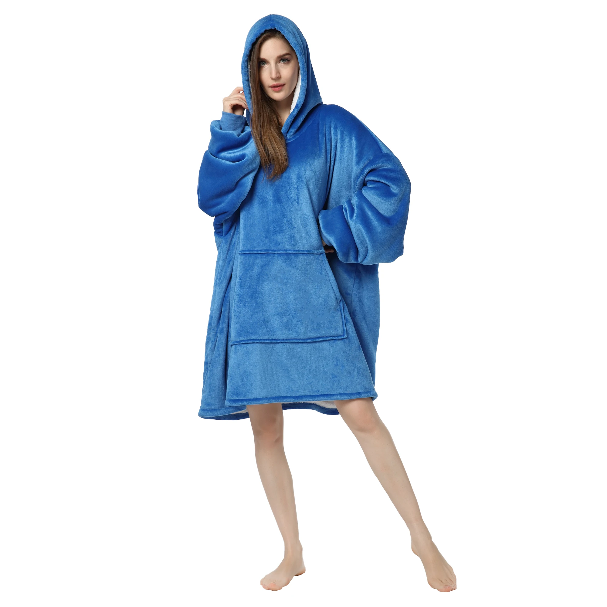

RONGTAI Dark Blue Oversized Wearable Blankets with Pockets Blanket Hoodie