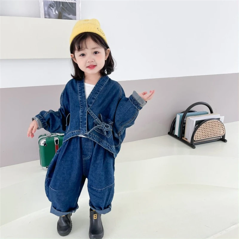 

Jean Girls Suit Coat +Pants 2Pcs/Sets Spring Autumn Toddler Kids Teenagers Cotton Tracksuit Sport Suits Children Clothing