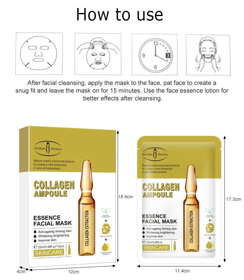 

10 Pieces Collagen Ampoule Facial masks Moisturizing Hydrating Anti-Aging Repair Oil-control Brighten Whitening Face mask