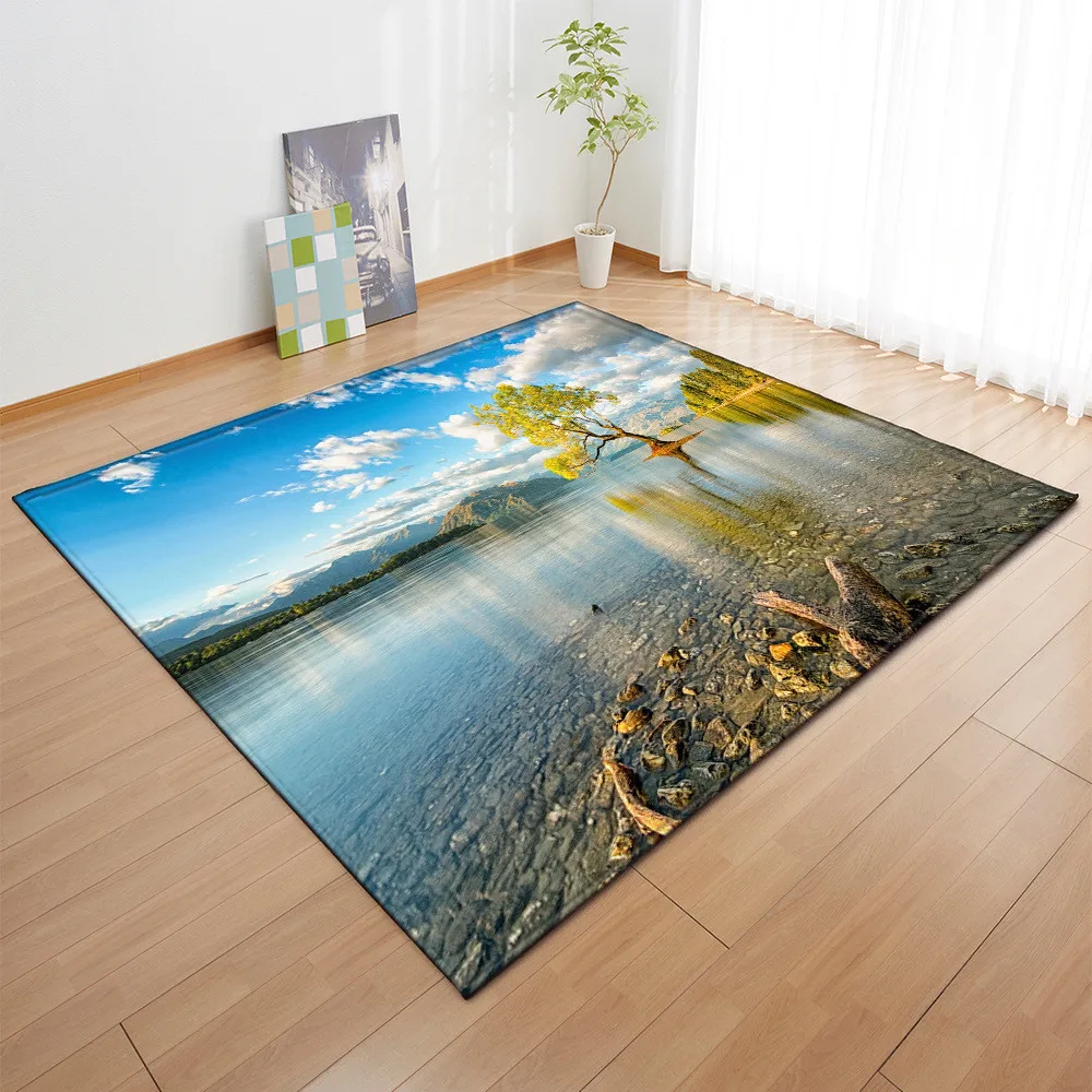 

Nordic Style Home Decor Sofa Area Rug 3D Landscape Bedroom Rug Flannel No-slip Kitchen Dining Room Mat Living Room Carpet
