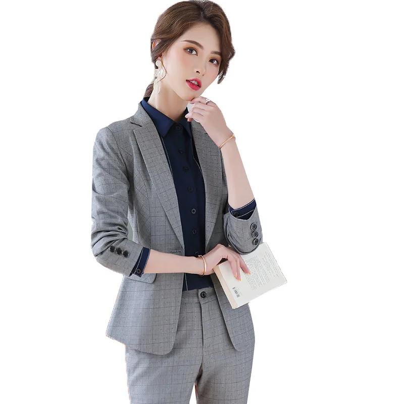 Женский деловой костюм из двух предметов элегантный пиджак и брюки в черную