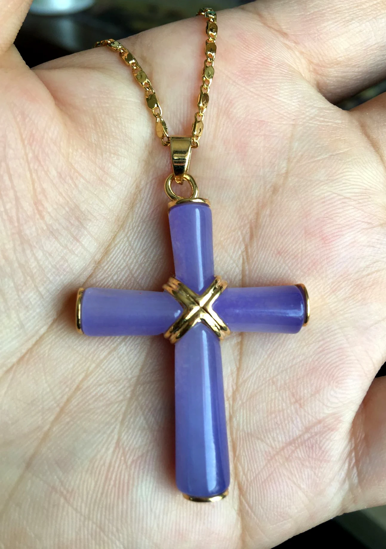 

FREE shipping> >>>> Fashion New Purple Jade Cross Pendant Plated Chain Necklace