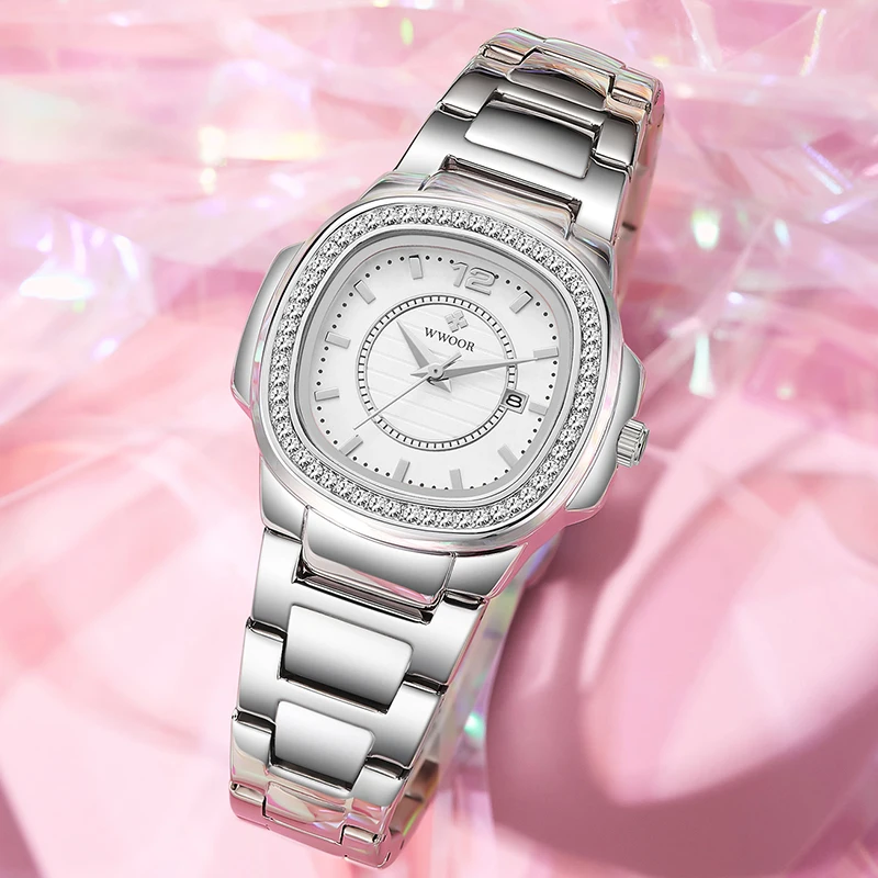 2023 Top Brand WWOOR Diamond New Watch For Women Fashion Luxury Calendar Waterproof Clock Ladies Quartz Wristwatch Montre Femme