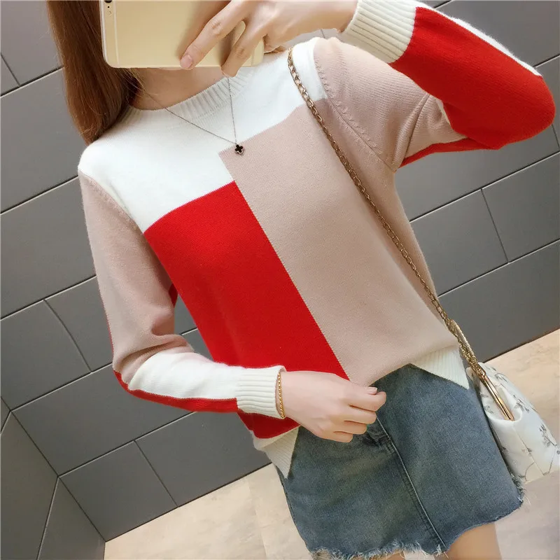 Neploe Color Patchwork Fashion Girl Sueter Mujer Plus Size Knitted Panelled Women Sweaters 2021 Autumn Winter New Pullover 69043 | Женская
