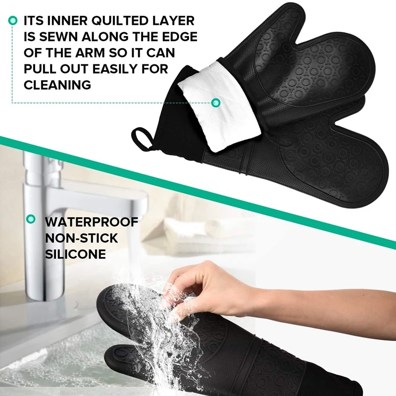 

14.7 Inch Silicone Oven Mitts 2 Cooking Pinch Mitts Extra Long Oven Gloves With Soft Inner Lining