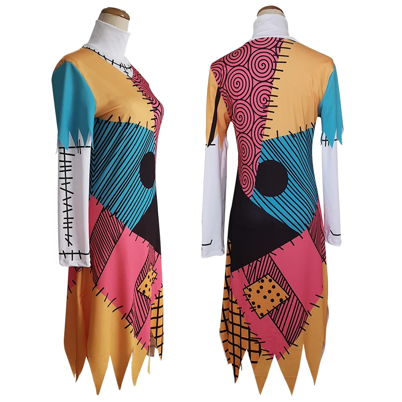 Костюм Салли для косплея Кошмар перед Рождеством топы и платья Хэллоуина |