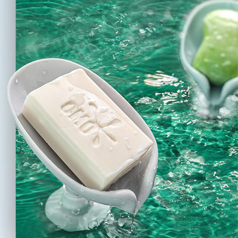 

Creative Leaf-shaped Soap Box Bathroom Organizer Soap Holder Drain Standing Perforation-Free DSD666