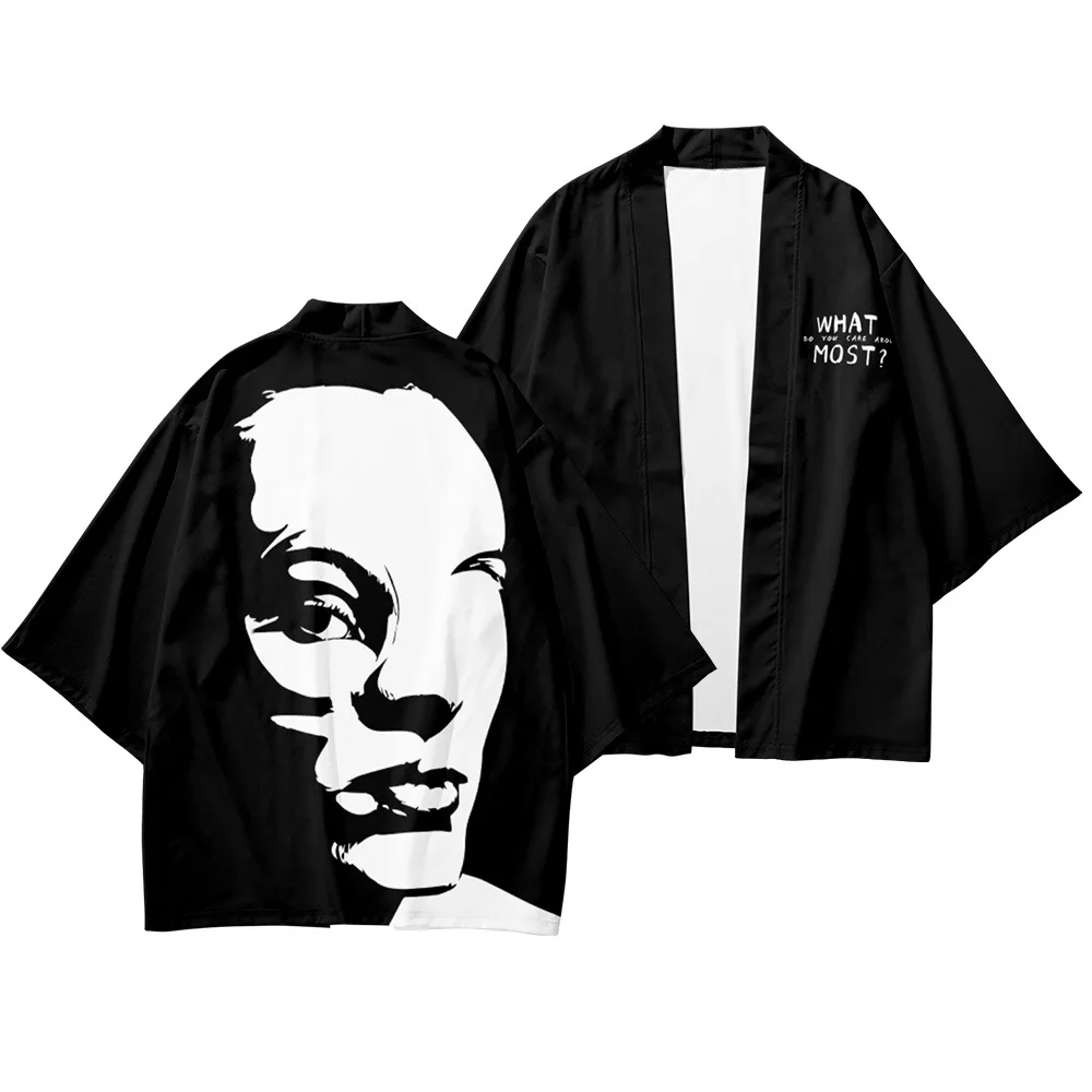 

Кимоно мужское с принтом, повседневный Свободный кардиган и брюки, азиатская одежда в стиле Харадзюку, традиционное японское черное, больши...