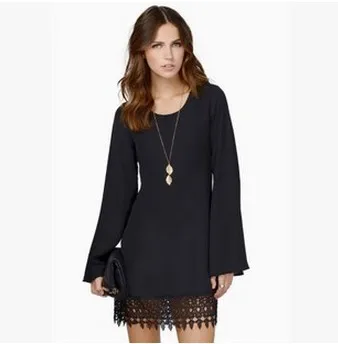 

2020 New Korean Style Dress Women's Lace Chiffon Long-Sleeved Dress Autumn New Large Size Dress